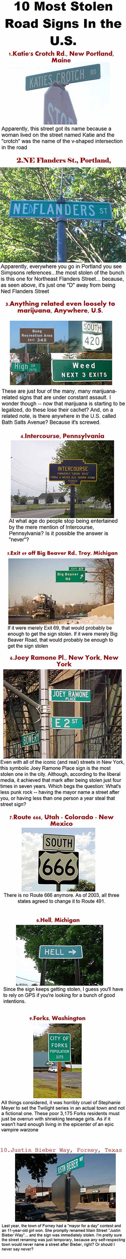 10 most stolen road signs in the u.s. - meme