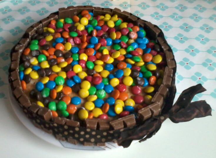 My friends made this M&M-Kitkat cake for my birthday today! It was delicious! - meme