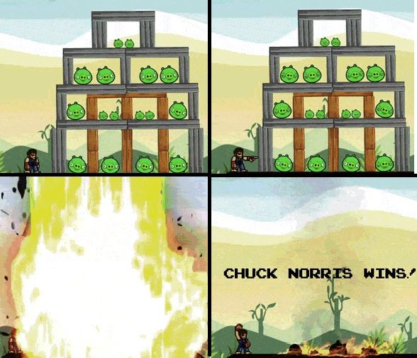 Chuck Norris jugando Angry Bird - meme