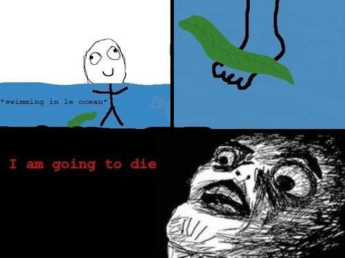 the downside to swimming in lakes or oceans - meme